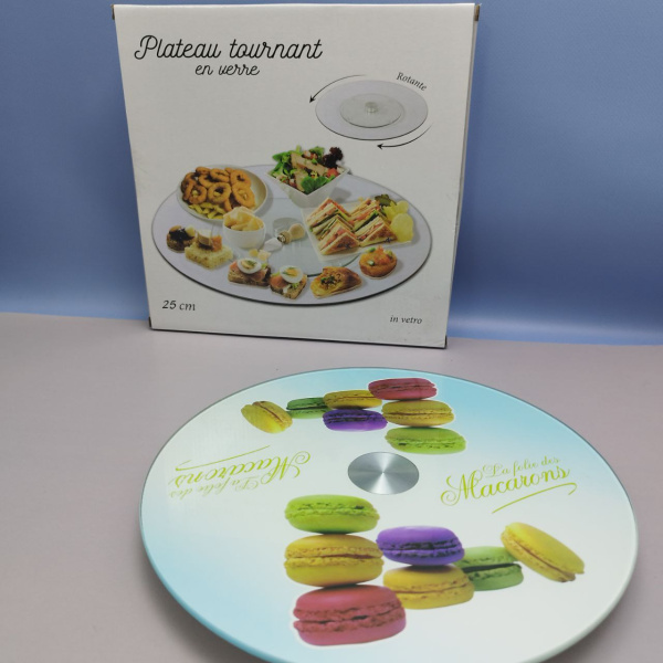 Подставка для торта / Поворотный стол для кондитера на стеклянном крутящемся диске, 25 см., Plateau tournant en werre цвет MIX